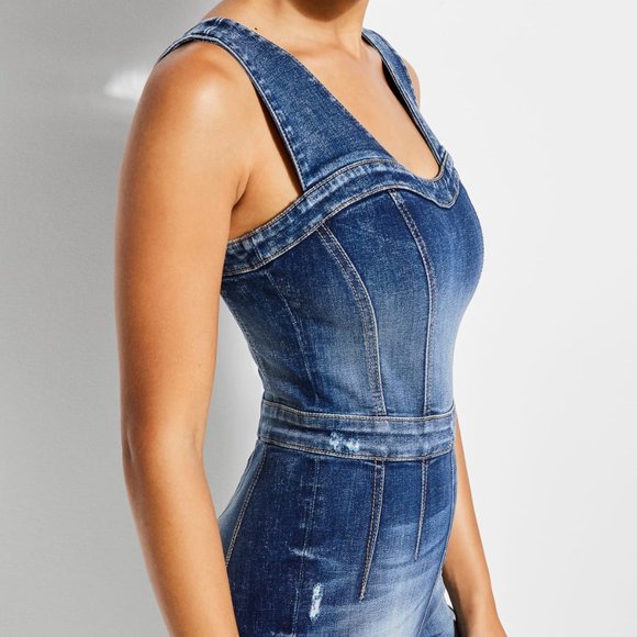 GUESS Women's Nada Paneled Denim Jumpsuit sz S - Picture 2 of 12